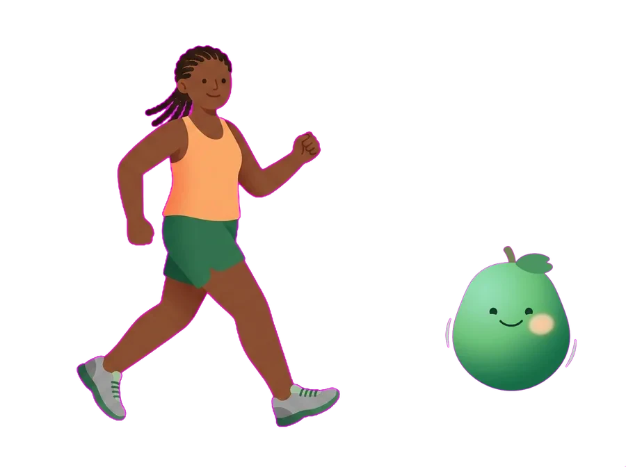 A runner with Rowlie moving beside her